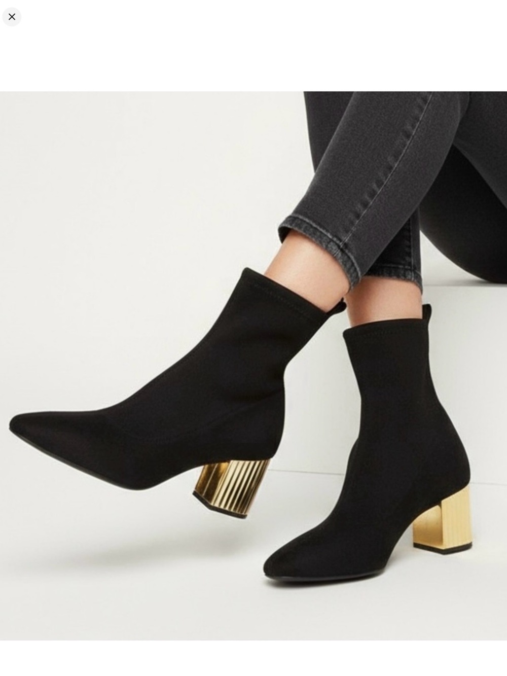Michael Kors Black Suede Stretch Sock Ankle Booties w/ Gold Block Heel – Size 7 - Picture 1 of 7
